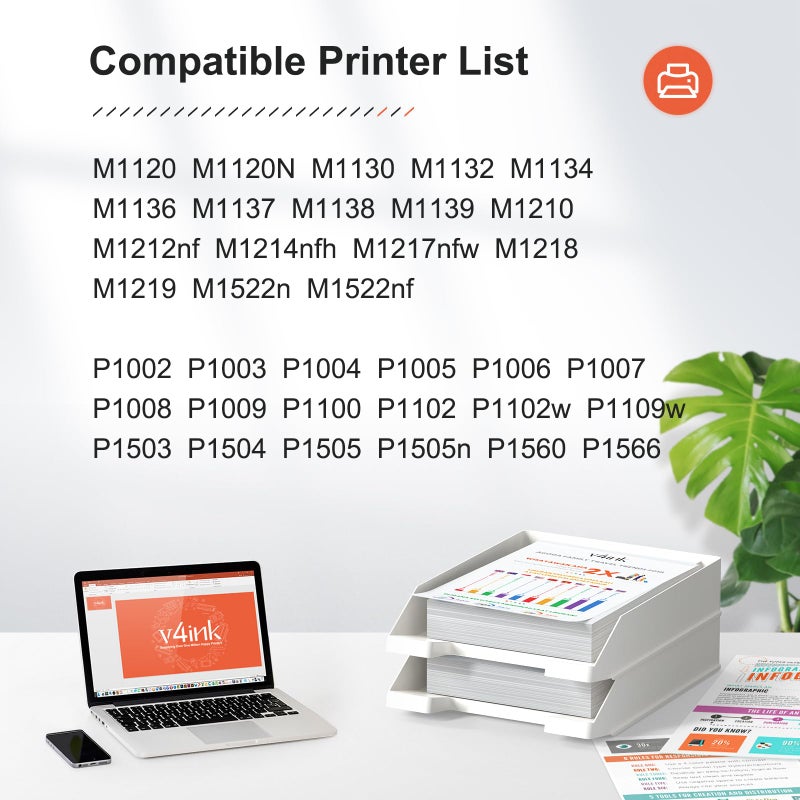 V4INK Compatible 85A Toner Cartridge Replacement for HP 85A CE285A 36A CB436A 35A CB435A Canon 125 Toner Ink for HP Pro P1006 P1102 P1102W P1505 P1505n MFP M1212nf M1120 M1120n M1522n M1522nf Printer - Image 2